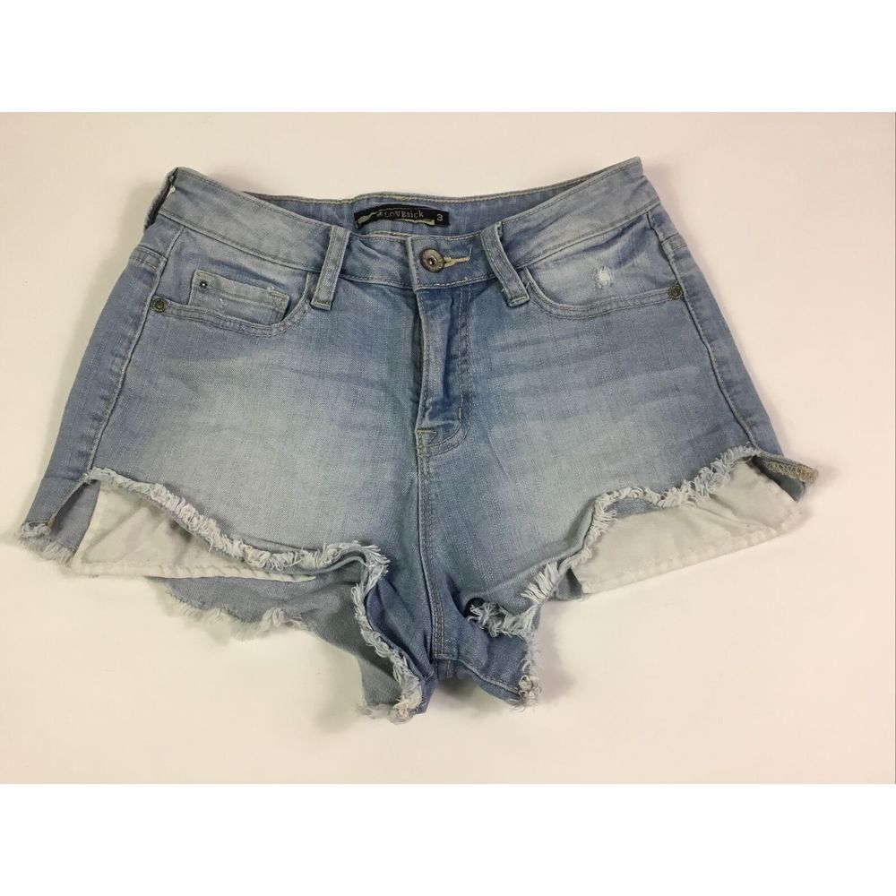 Love sick cut off Booty Shorts stretch Denim mid‎ rise distressed Size 3
